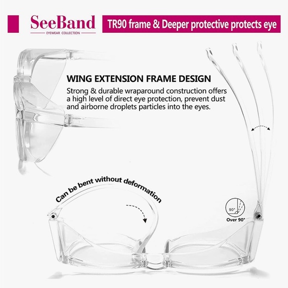 SeeBand | Safety Glasses Anti Fog Round Black/Clear with  Anti Blue-Light Lens - Picture 8 of 11